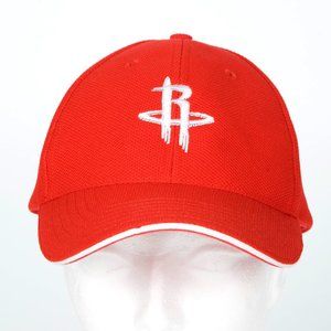 Red Houston Rockets Hat Ball Cap Hook And Loop Adjust In Back Looks New
